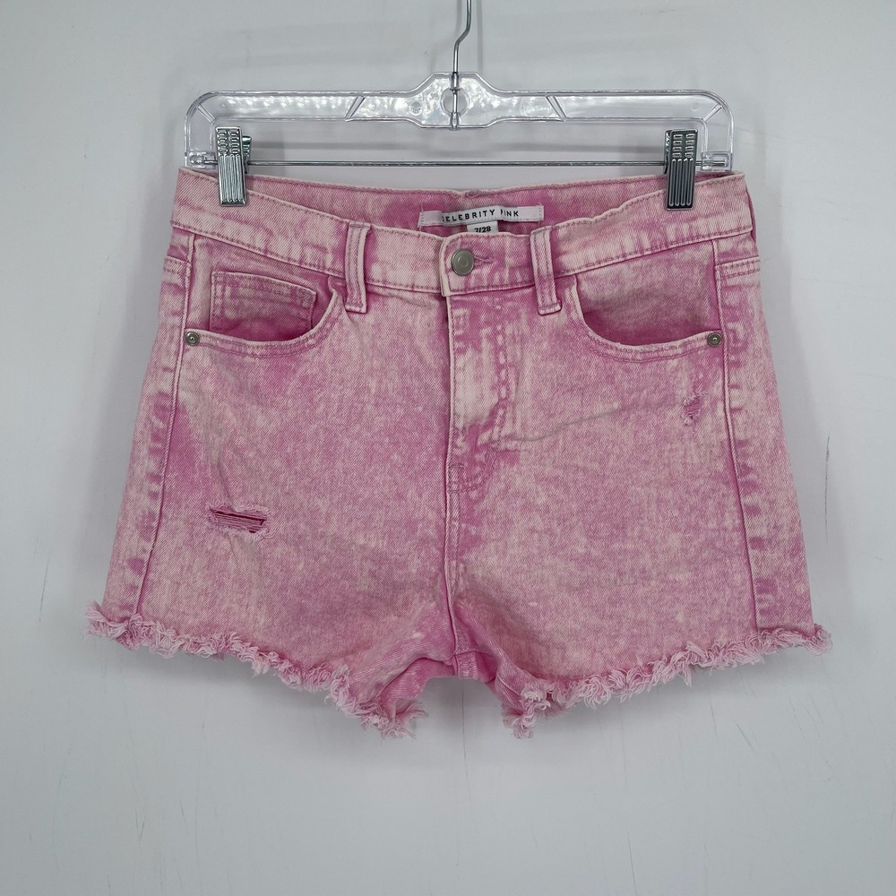 Celebrity Pink Women's Pink Acid Wash Distressed Denim Shorts Size 7/28 Juniors